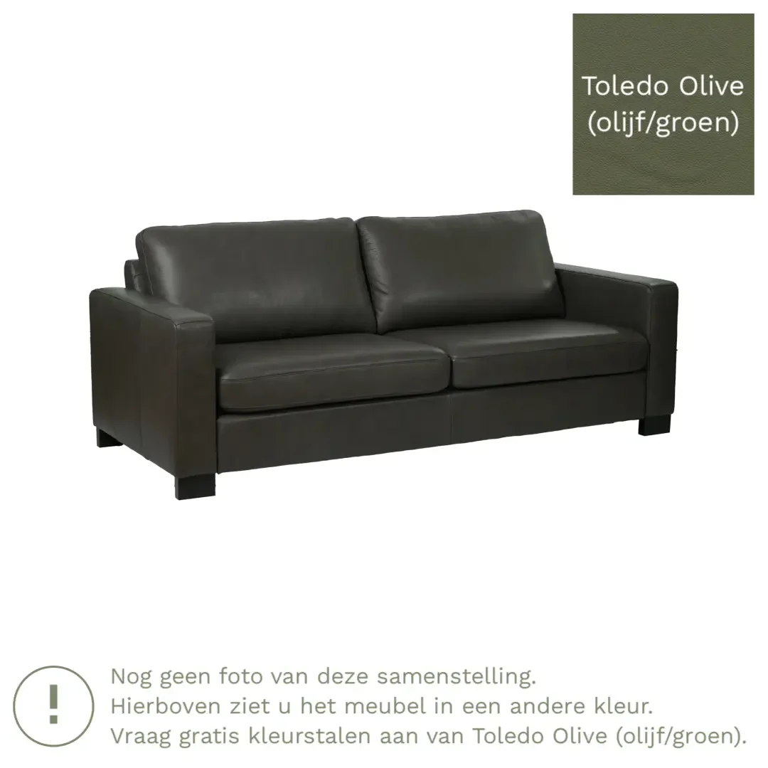 afbeelding van Leren bank Energy - 3 zits - Toledo Olive (olijf/goen) - Poten hout zwart