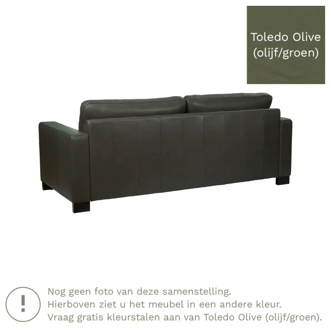 afbeelding van Leren bank Energy - 3 zits - Toledo Olive (olijf/goen) - Poten hout zwart