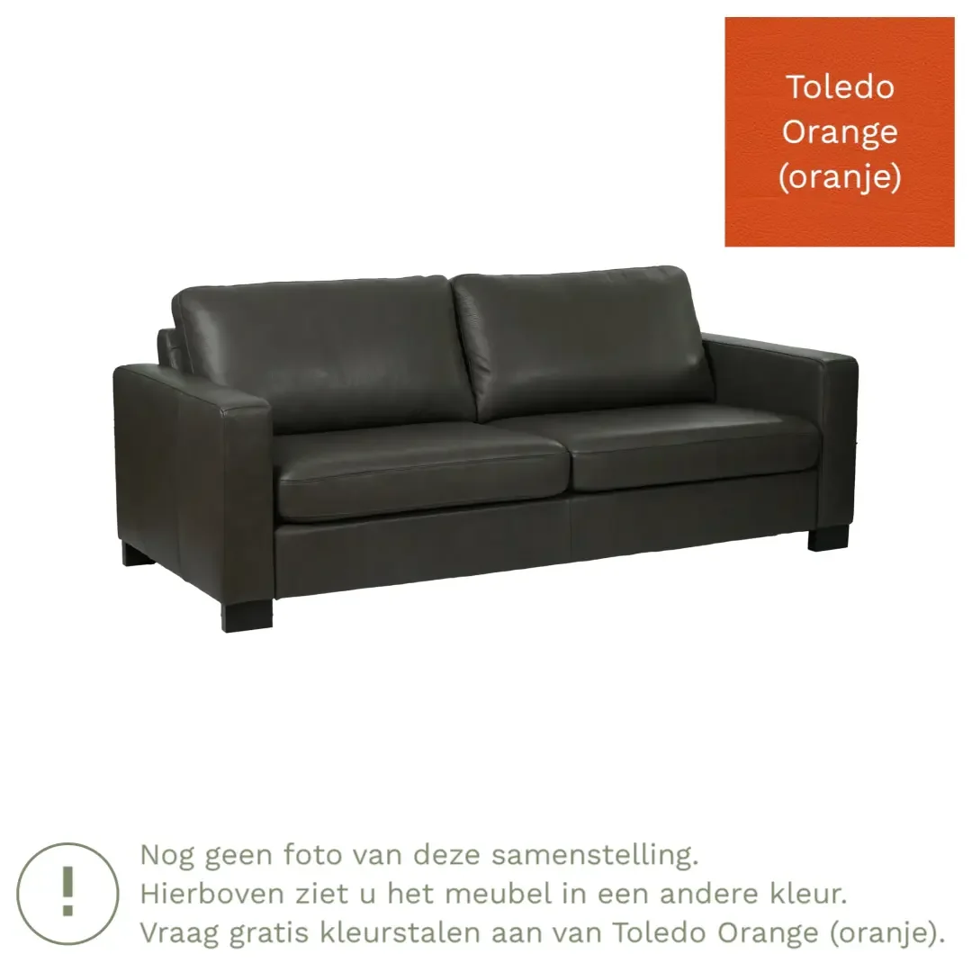 afbeelding van Leren bank Energy - 3 zits - Toledo Orange (oranje) - Poten hout bruin