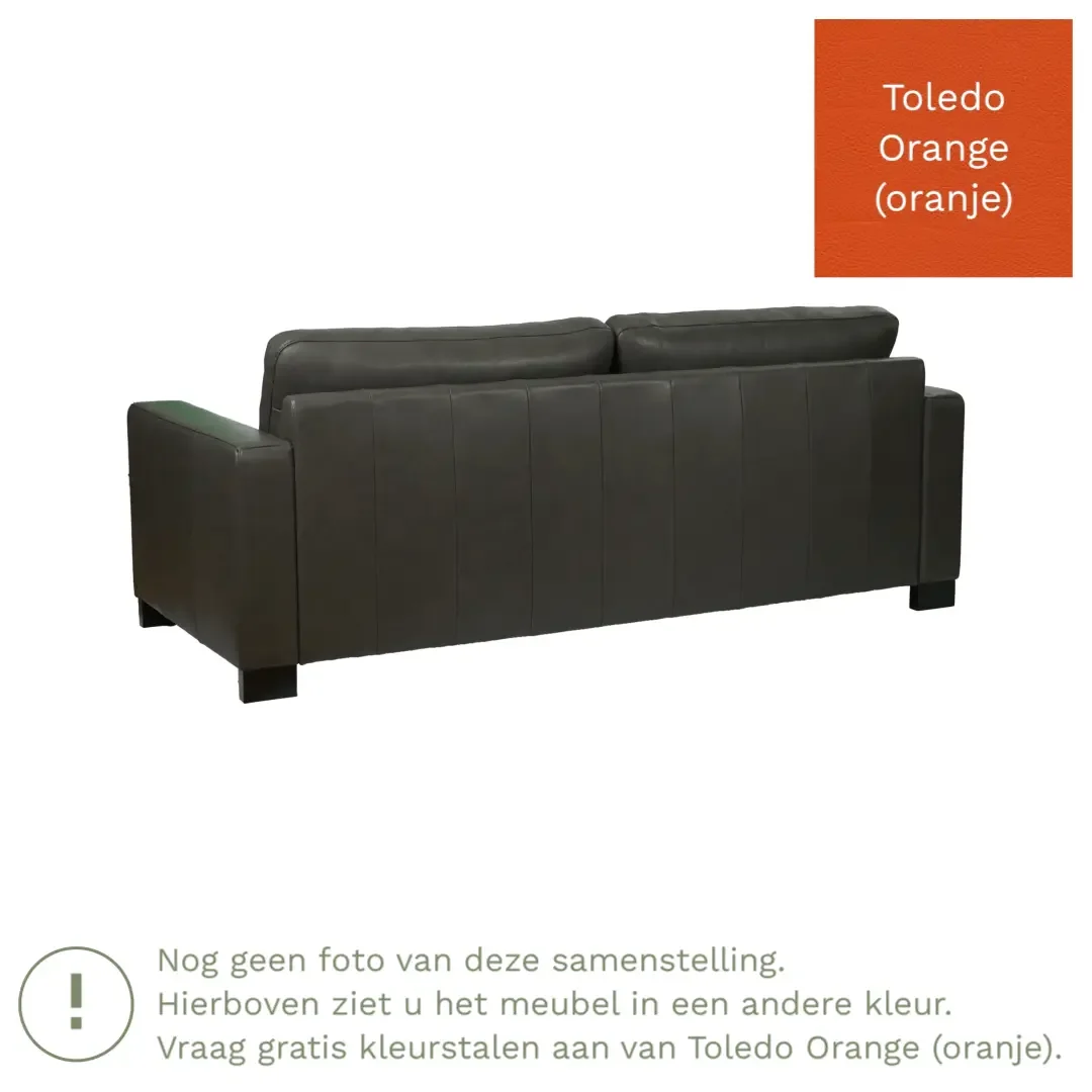 afbeelding van Leren bank Energy - 3 zits - Toledo Orange (oranje) - Poten hout bruin