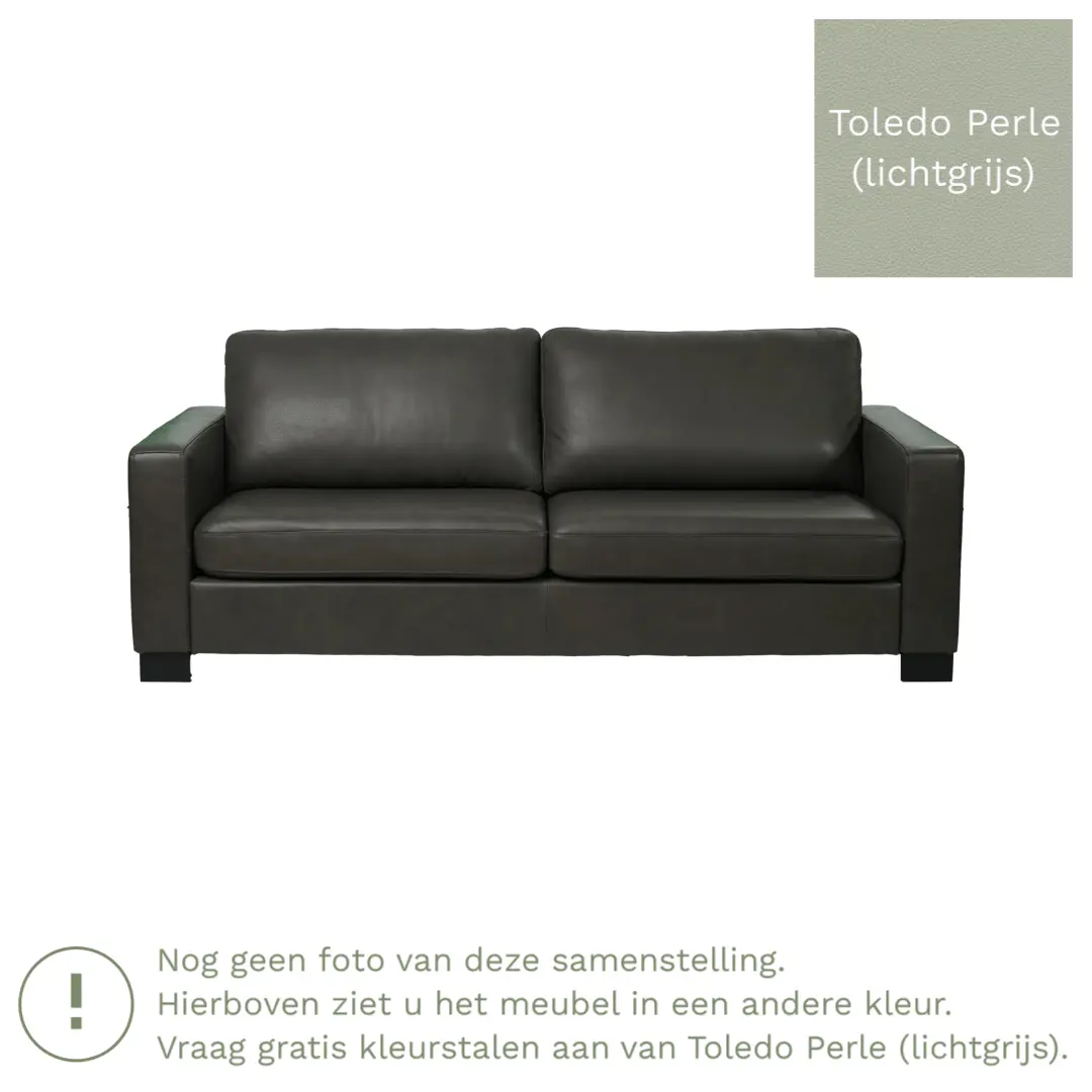 afbeelding van Leren bank Energy - 3 zits - Toledo Perle (lichtgrijs) - Poten hout zwart