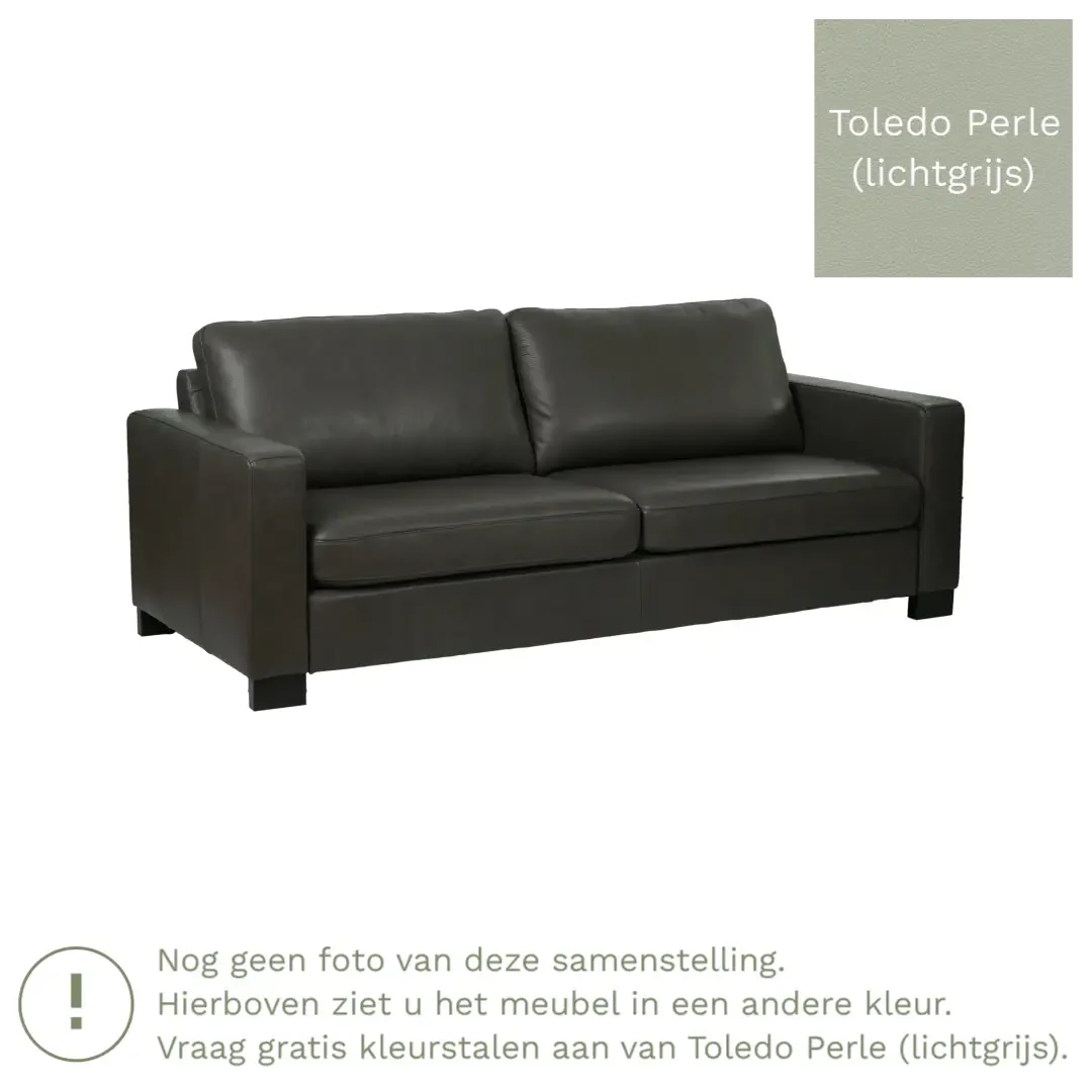 afbeelding van Leren bank Energy - 3 zits - Toledo Perle (lichtgrijs) - Poten hout zwart