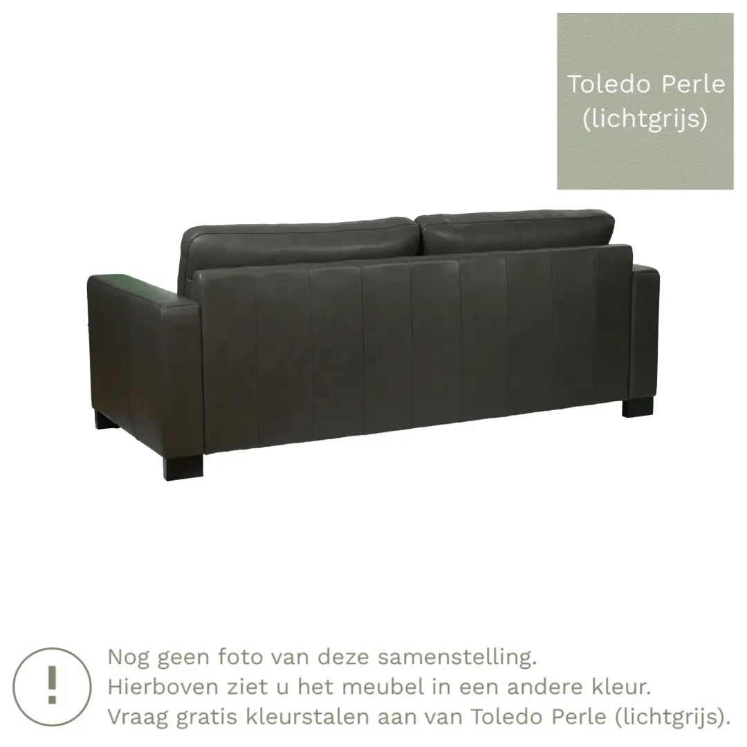 afbeelding van Leren bank Energy - 3 zits - Toledo Perle (lichtgrijs) - Poten hout zwart
