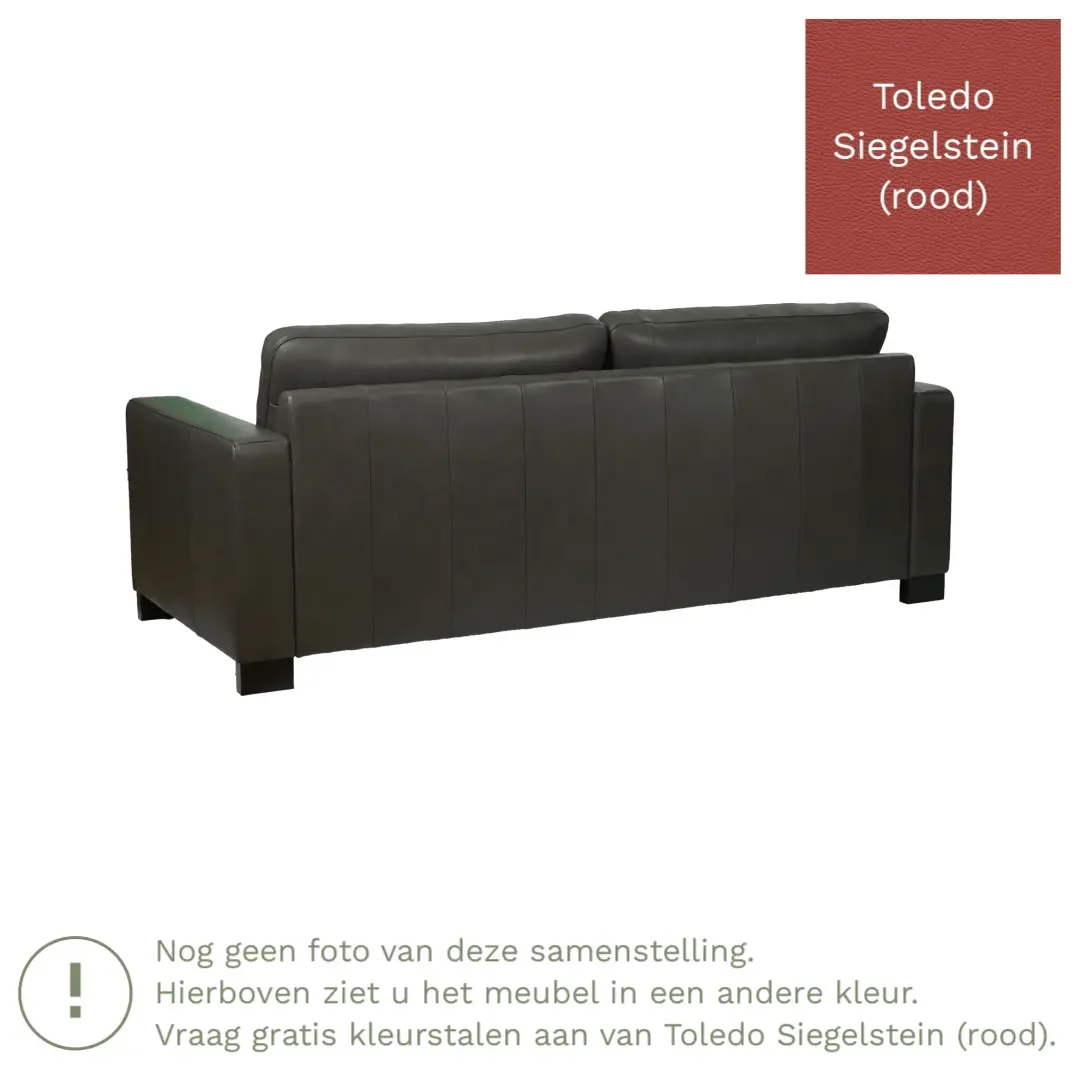 afbeelding van Leren bank Energy - 3 zits - Toledo Siegelstein (rood) - Poten hout bruin