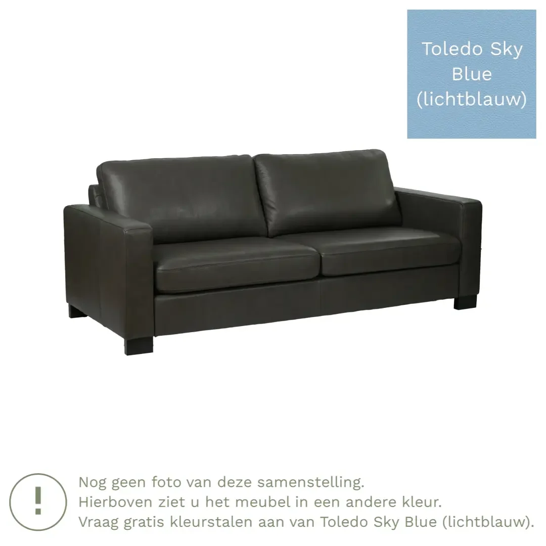 afbeelding van Leren bank Energy - 3 zits - Toledo Sky Blue (lichtblauw) - Poten hout zwart