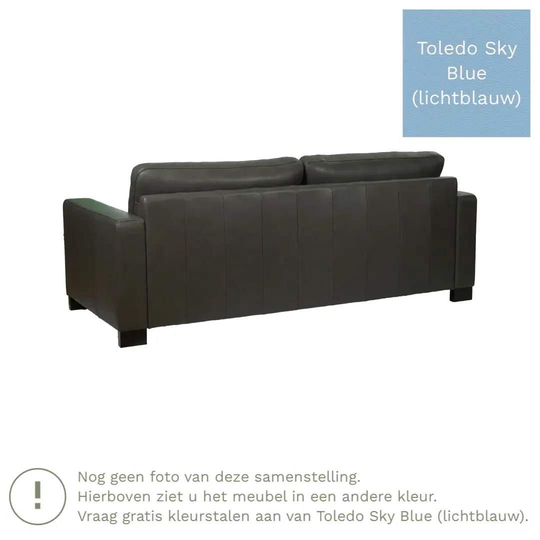 afbeelding van Leren bank Energy - 3 zits - Toledo Sky Blue (lichtblauw) - Poten hout zwart