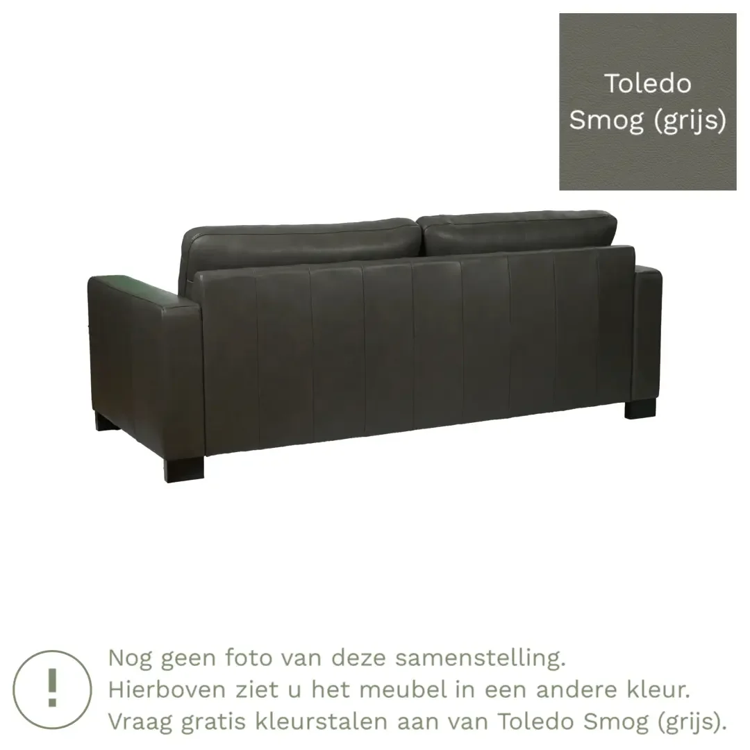afbeelding van Leren bank Energy - 3 zits - Toledo Smog (grijs) - Poten hout bruin