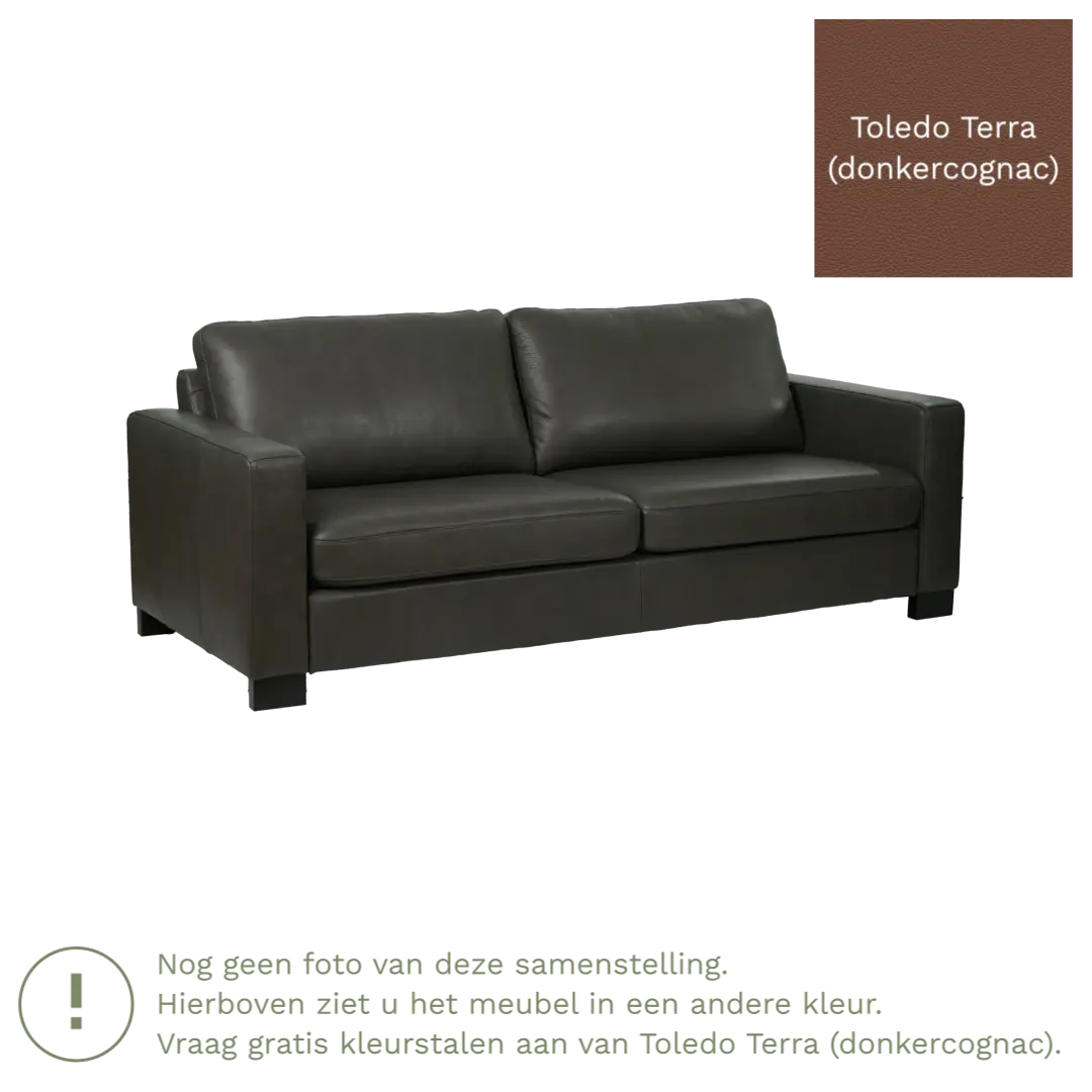 afbeelding van Leren bank Energy - 3 zits - Toledo Terra (donkercognac) - Poten hout zwart