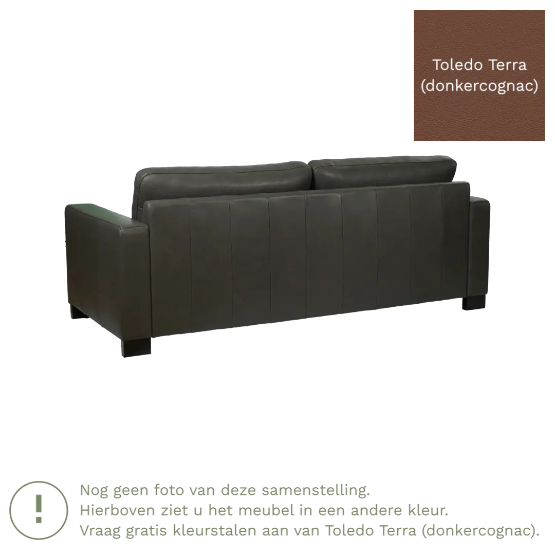 afbeelding van Leren bank Energy - 3 zits - Toledo Terra (donkercognac) - Poten hout zwart