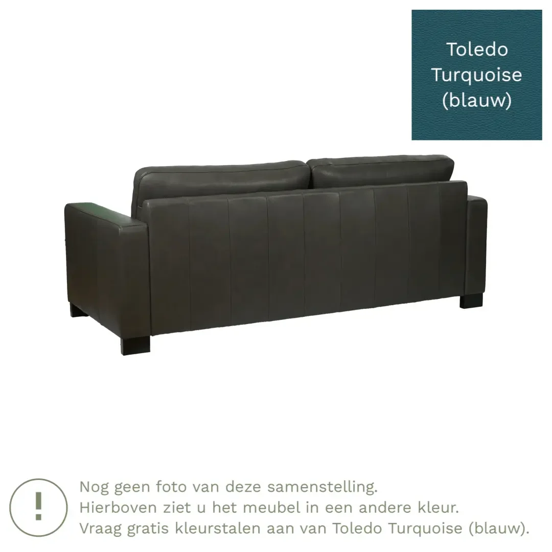 afbeelding van Leren bank Energy - 3 zits - Toledo Turquoise (blauw) - Poten hout bruin