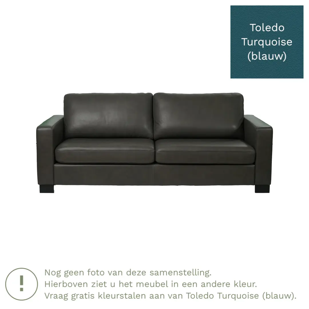 afbeelding van Leren bank Energy - 3 zits - Toledo Turquoise (blauw) - Poten hout zwart