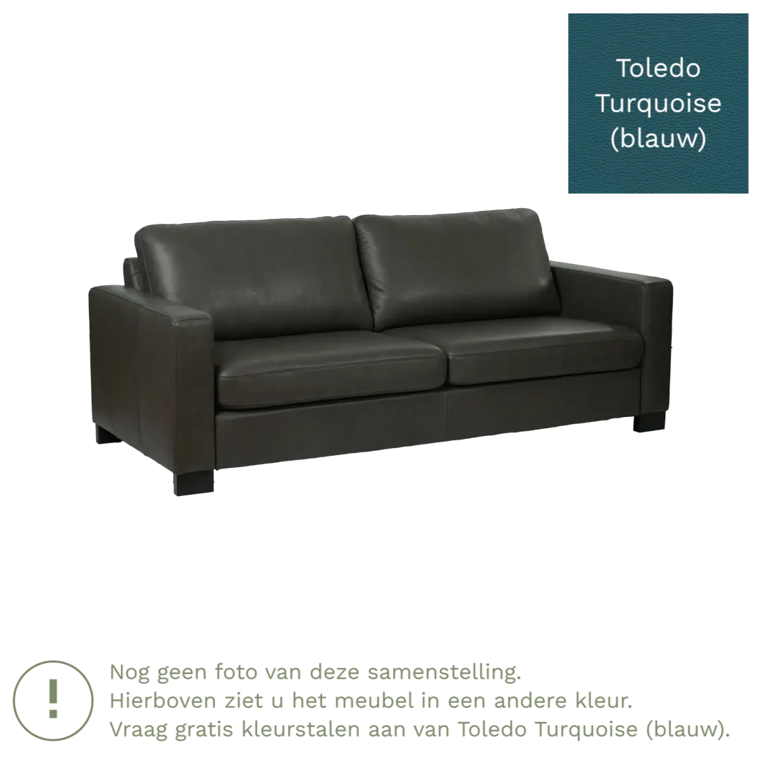 afbeelding van Leren bank Energy - 3 zits - Toledo Turquoise (blauw) - Poten hout zwart