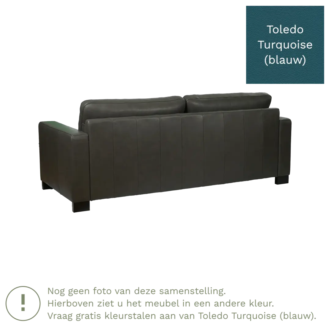 afbeelding van Leren bank Energy - 3 zits - Toledo Turquoise (blauw) - Poten hout zwart