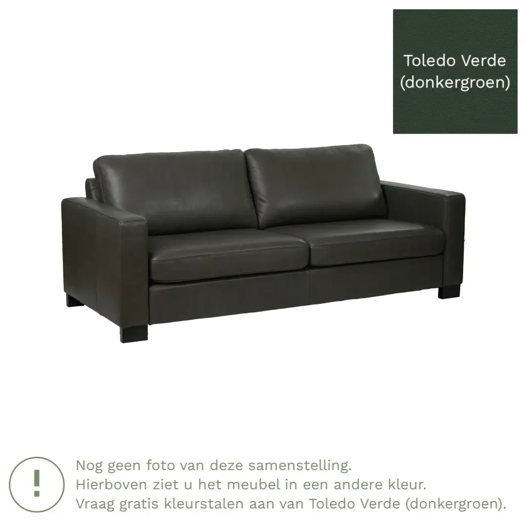 afbeelding van Leren bank Energy - 3 zits - Toledo Verde (donkergroen) - Poten hout bruin