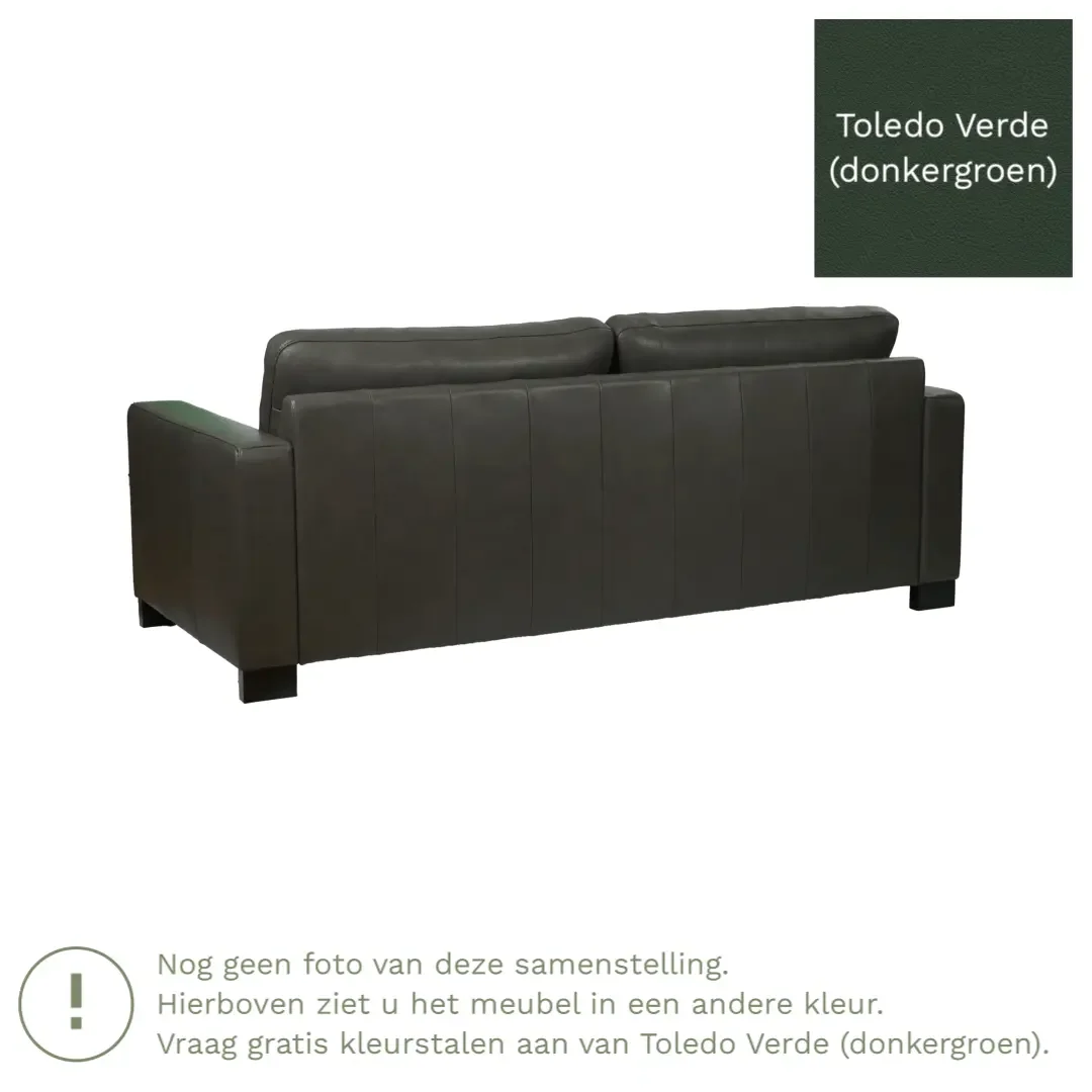 afbeelding van Leren bank Energy - 3 zits - Toledo Verde (donkergroen) - Poten hout bruin