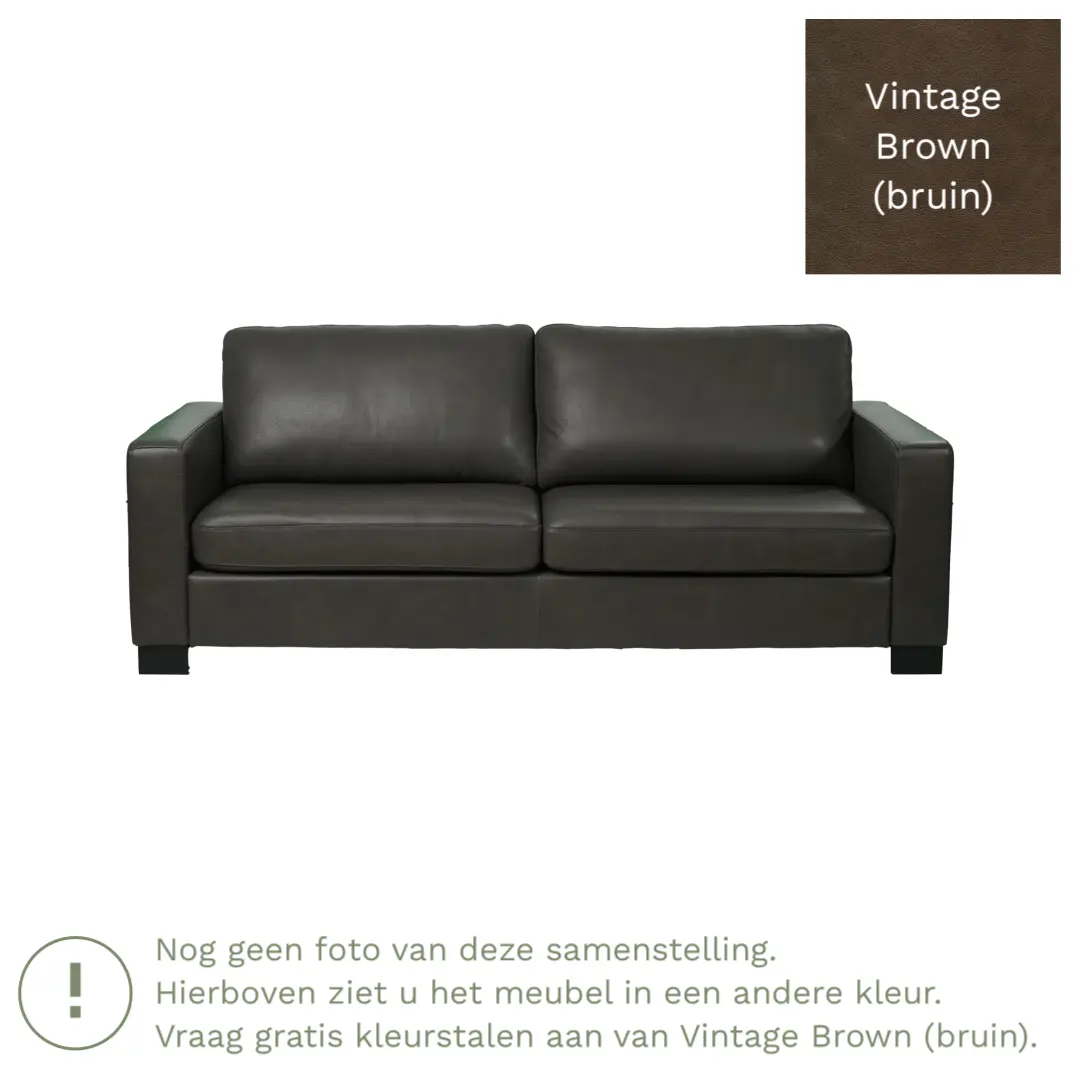 afbeelding van Leren bank Energy - 3 zits - Vintage Brown (bruin) - Poten hout zwart