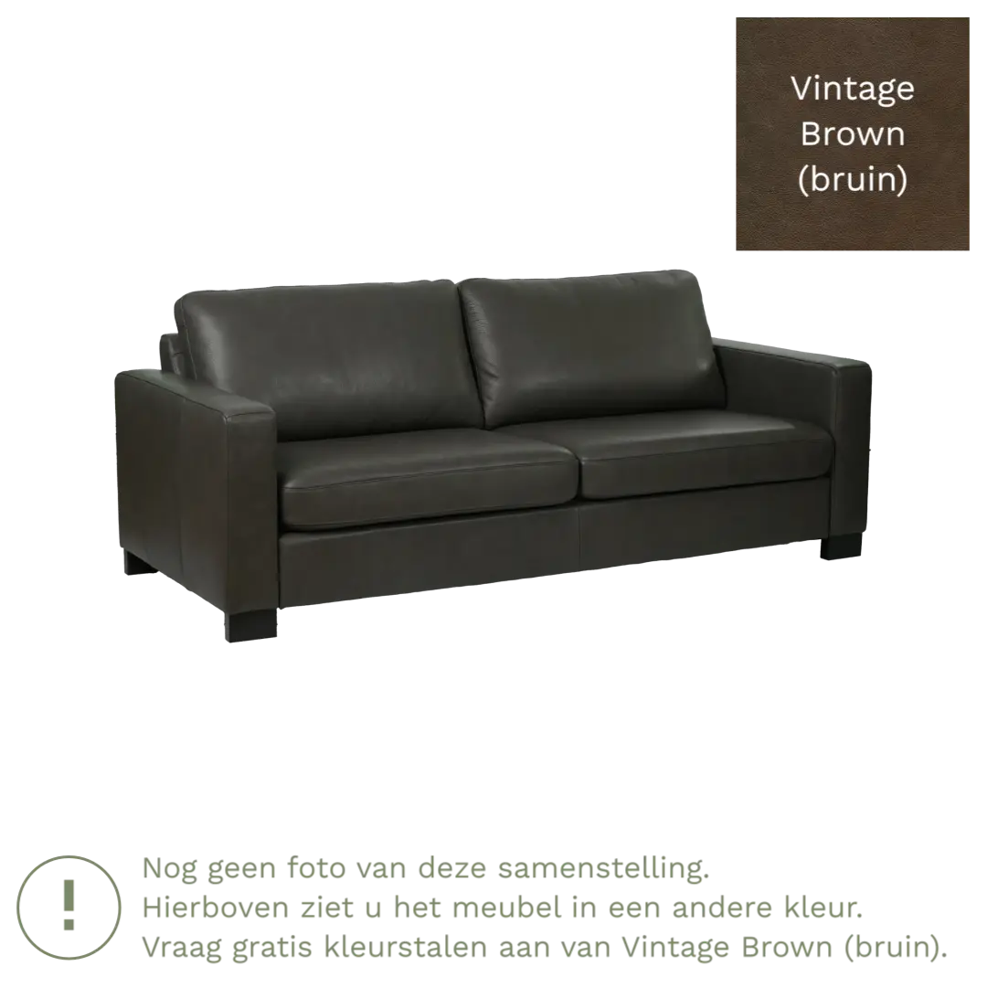 afbeelding van Leren bank Energy - 3 zits - Vintage Brown (bruin) - Poten hout zwart
