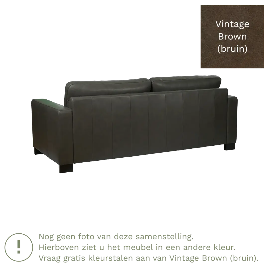 afbeelding van Leren bank Energy - 3 zits - Vintage Brown (bruin) - Poten hout zwart