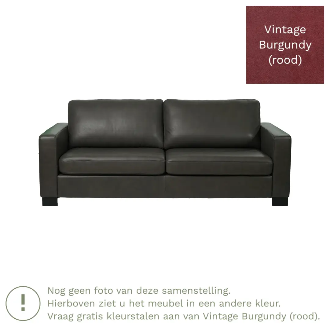 afbeelding van Leren bank Energy - 3 zits - Vintage Burgundy (rood) - Poten hout zwart