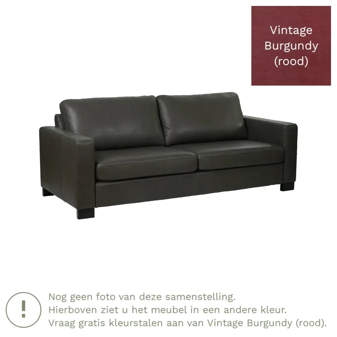 afbeelding van Leren bank Energy - 3 zits - Vintage Burgundy (rood) - Poten hout zwart