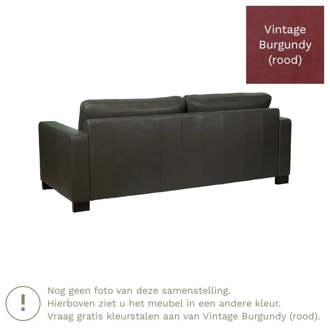 afbeelding van Leren bank Energy - 3 zits - Vintage Burgundy (rood) - Poten hout zwart