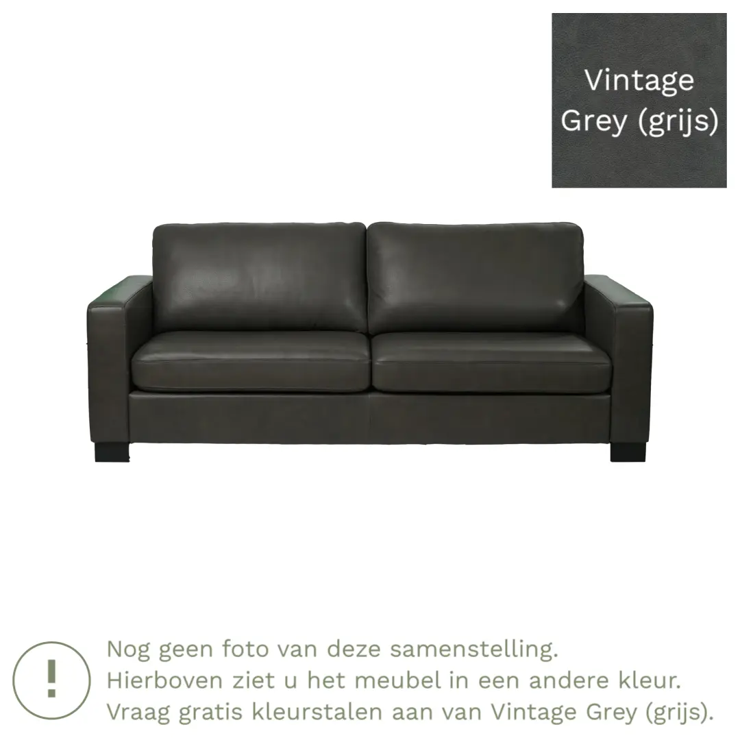 afbeelding van Leren bank Energy - 3 zits - Vintage Grey (grijs) - Poten hout zwart