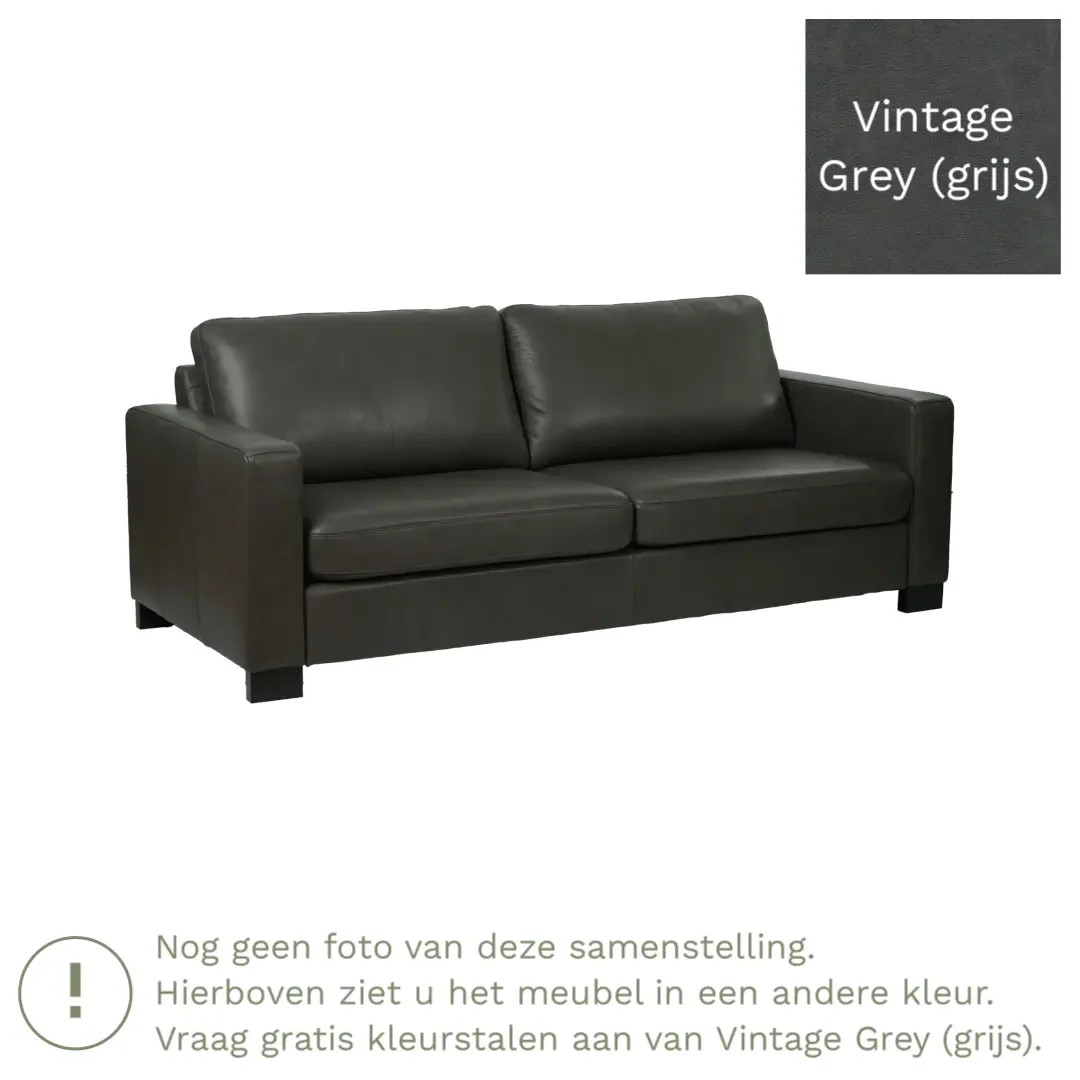 afbeelding van Leren bank Energy - 3 zits - Vintage Grey (grijs) - Poten hout zwart