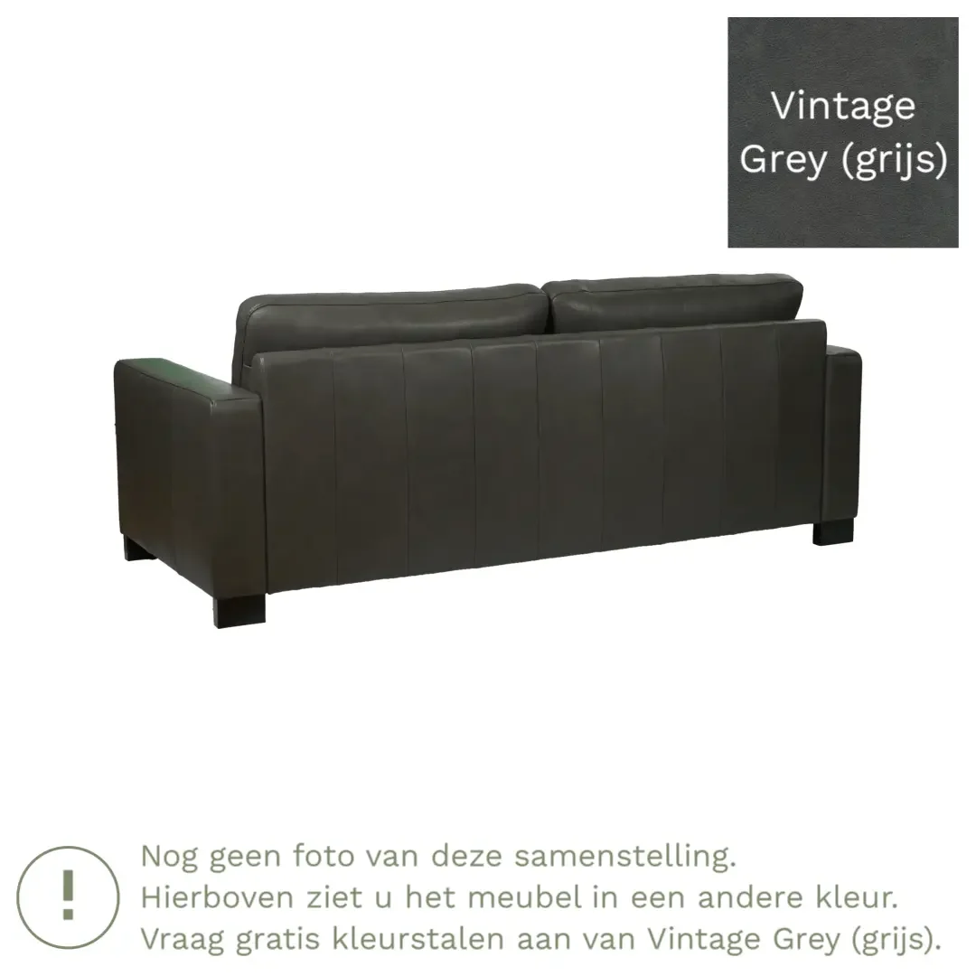 afbeelding van Leren bank Energy - 3 zits - Vintage Grey (grijs) - Poten hout zwart