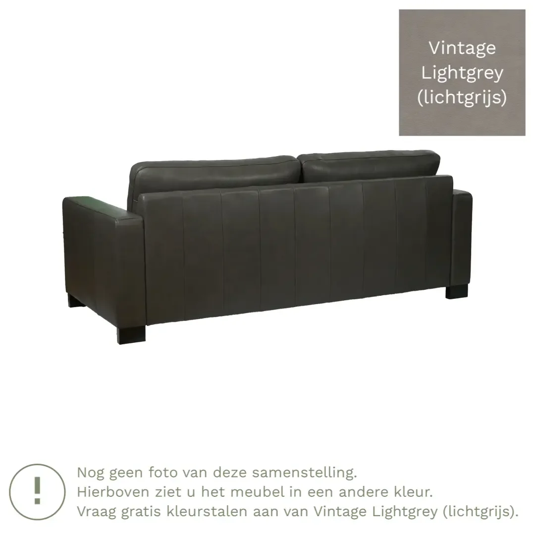 afbeelding van Leren bank Energy - 3 zits - Vintage Lightgrey (lichtgrijs) - Poten hout bruin