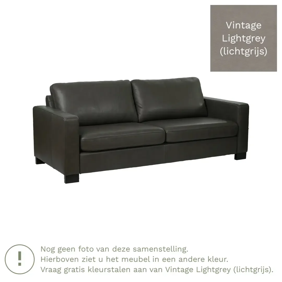 afbeelding van Leren bank Energy - 3 zits - Vintage Lightgrey (lichtgrijs) - Poten hout zwart
