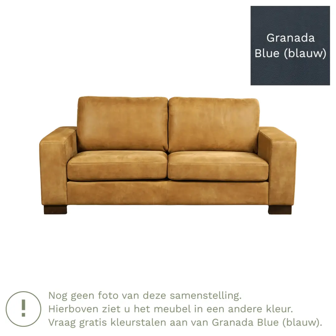 afbeelding van Leren bank Enjoy - 2,5 zits - Granada Blue (blauw) - Poten hout zwart