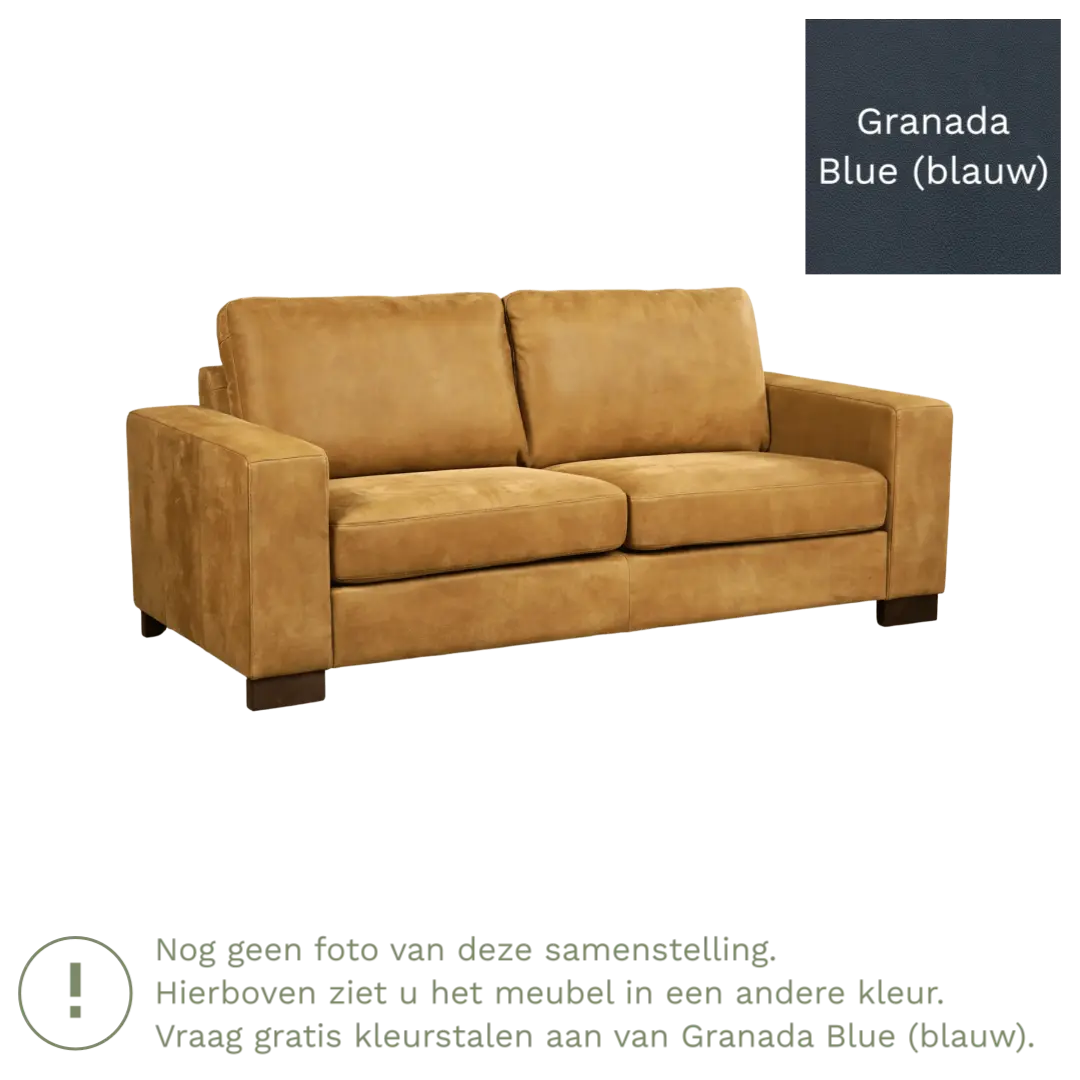 afbeelding van Leren bank Enjoy - 2,5 zits - Granada Blue (blauw) - Poten hout zwart
