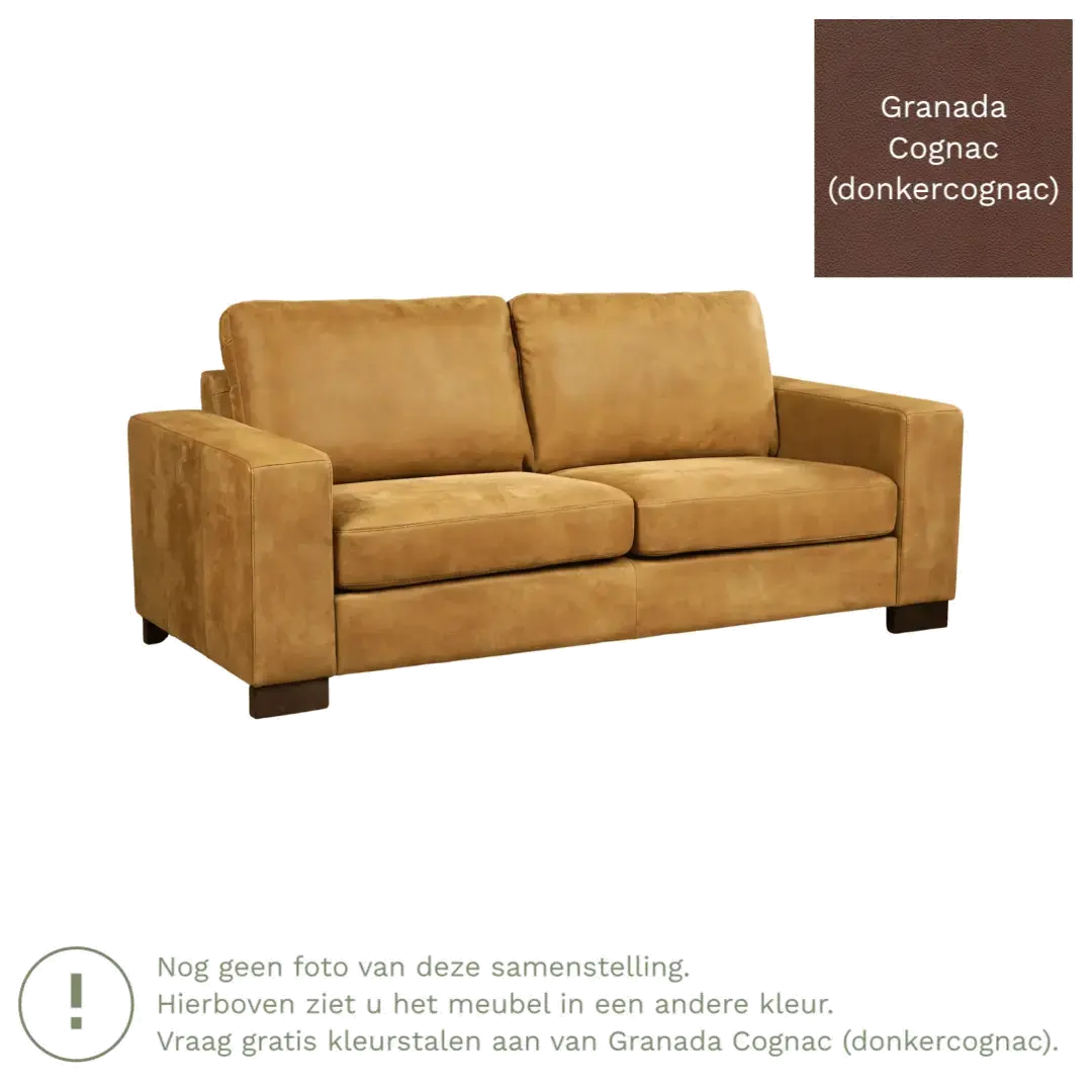 afbeelding van Leren bank Enjoy - 2,5 zits - Granada Cognac (donkercognac) - Poten hout zwart