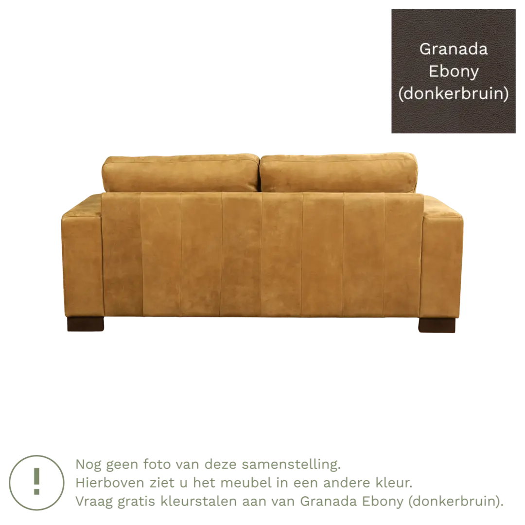 afbeelding van Leren bank Enjoy - 2,5 zits - Granada Ebony (donkerbruin) - Poten hout bruin