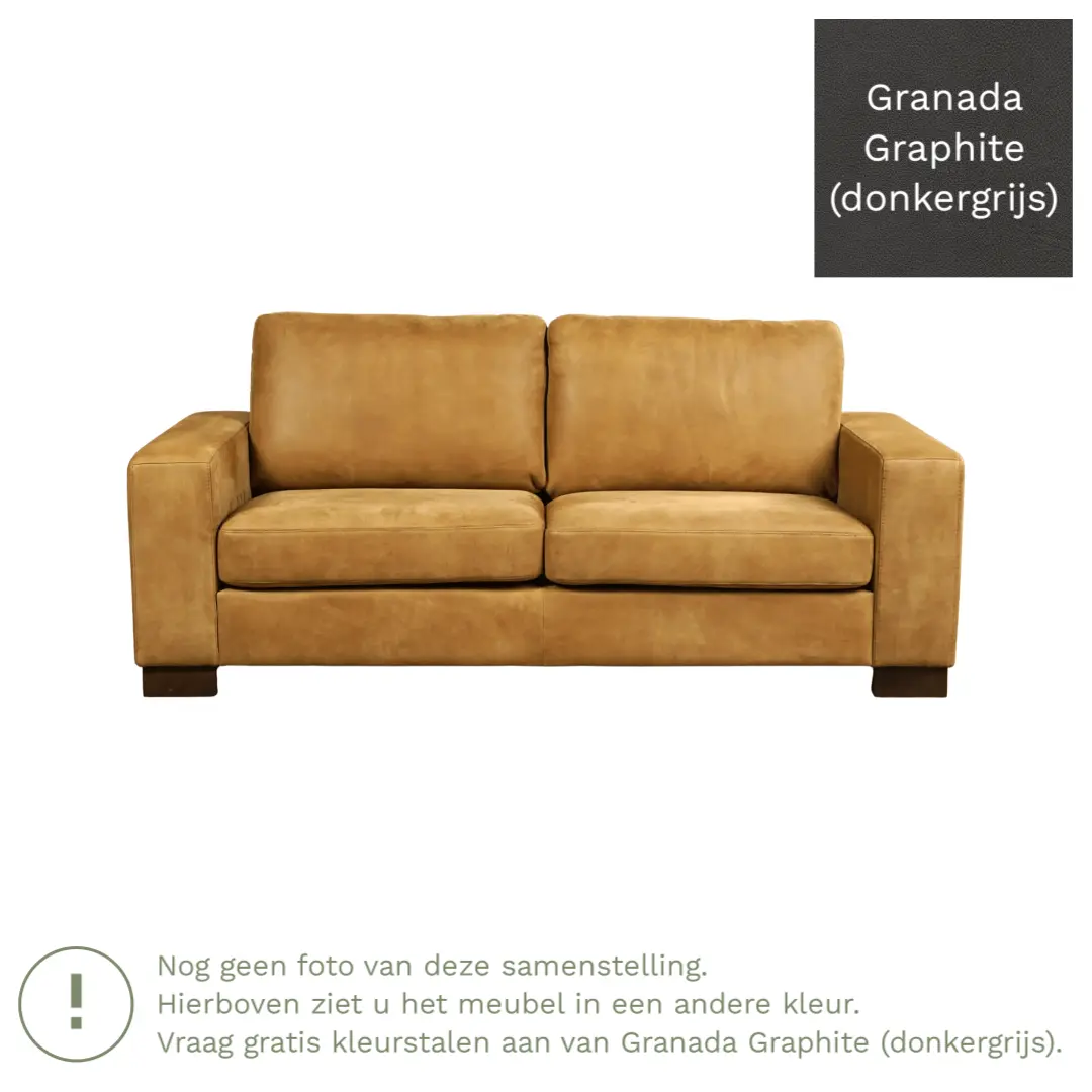 afbeelding van Leren bank Enjoy - 2,5 zits - Granada Graphite (donkergrijs) - Poten hout bruin