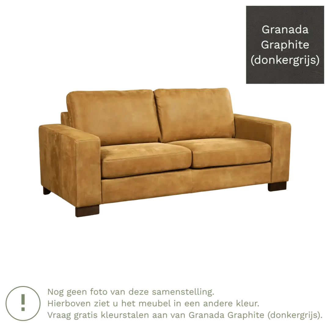 afbeelding van Leren bank Enjoy - 2,5 zits - Granada Graphite (donkergrijs) - Poten hout bruin