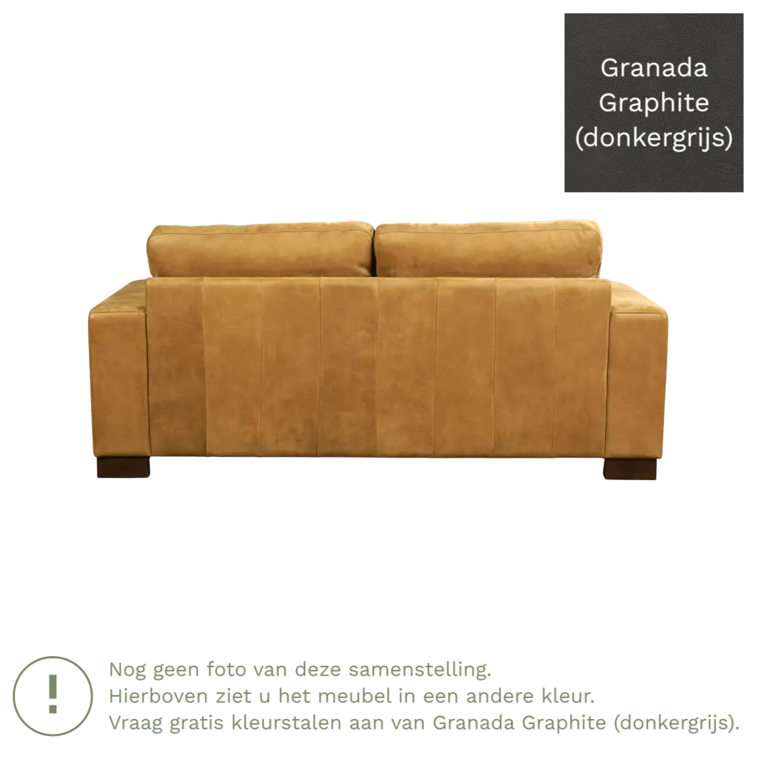 afbeelding van Leren bank Enjoy - 2,5 zits - Granada Graphite (donkergrijs) - Poten hout zwart