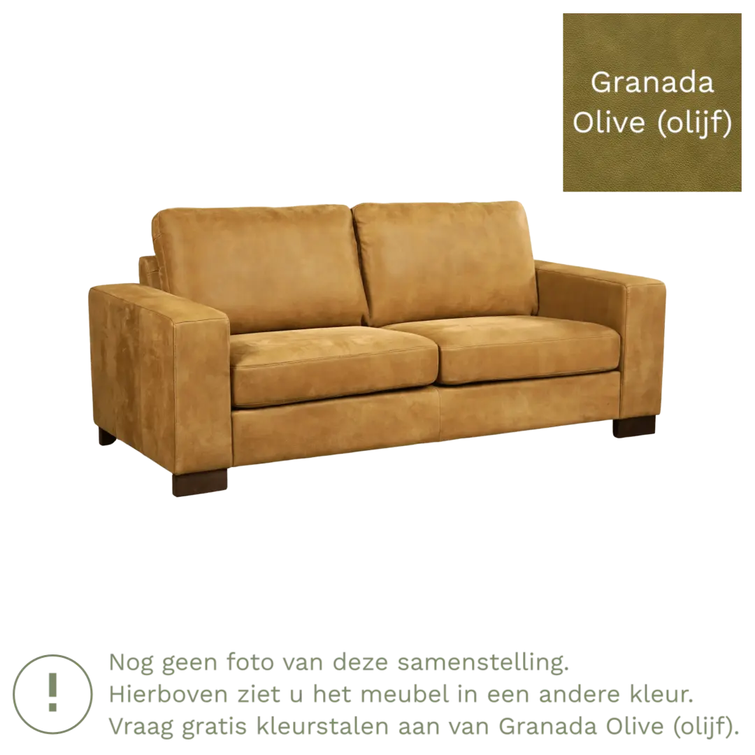 afbeelding van Leren bank Enjoy - 2,5 zits - Granada Olive (olijf) - Poten hout zwart