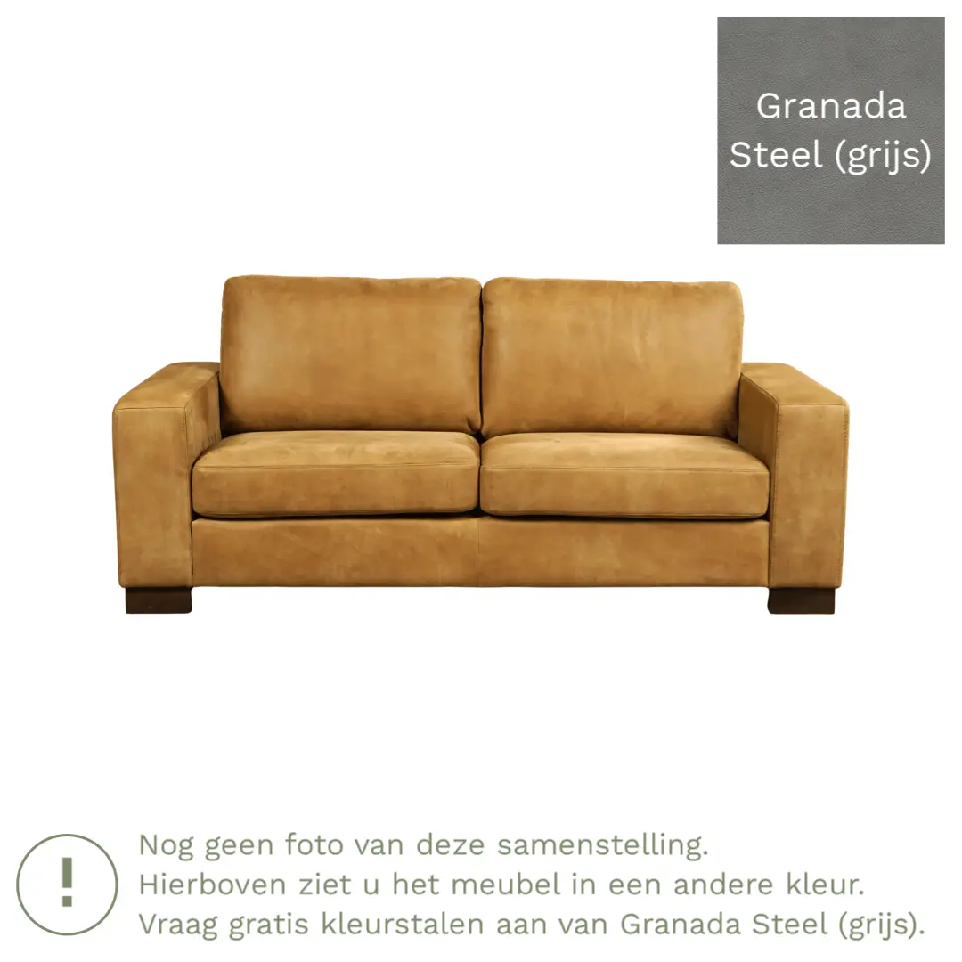 afbeelding van Leren bank Enjoy - 2,5 zits - Granada Steel (grijs) - Poten hout bruin