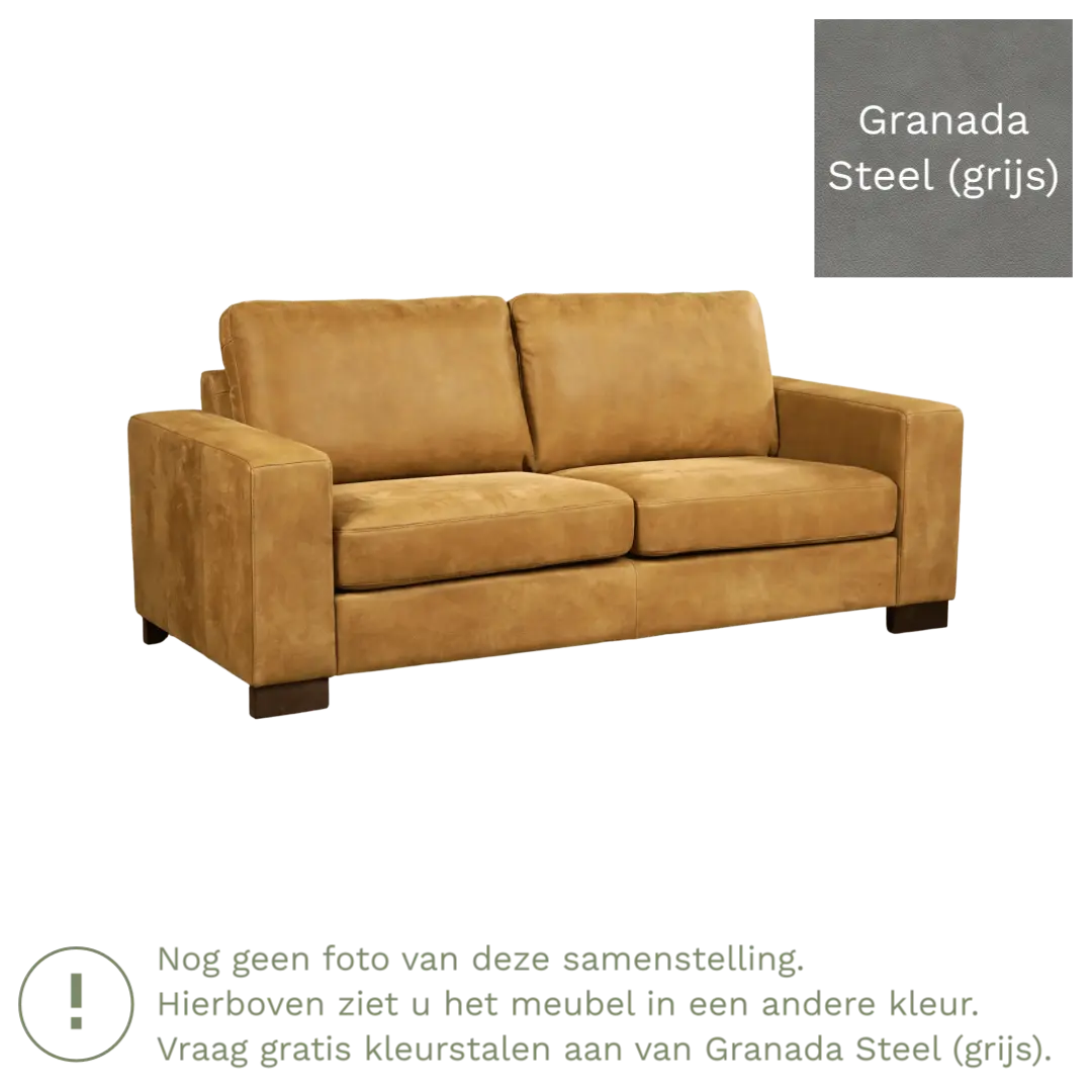 afbeelding van Leren bank Enjoy - 2,5 zits - Granada Steel (grijs) - Poten hout zwart