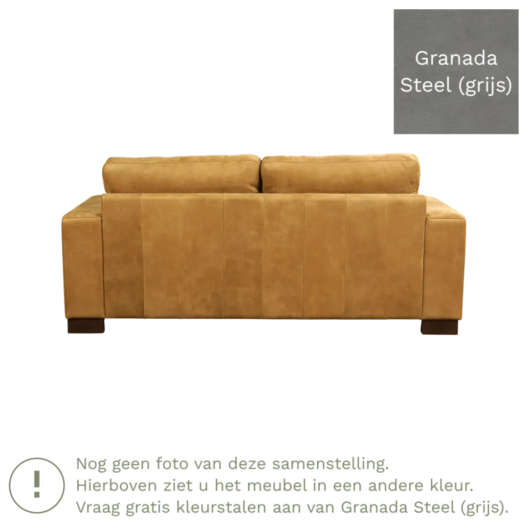 afbeelding van Leren bank Enjoy - 2,5 zits - Granada Steel (grijs) - Poten hout zwart