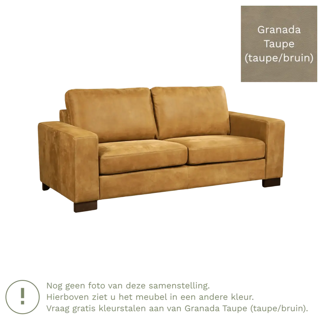 afbeelding van Leren bank Enjoy - 2,5 zits - Granada Taupe (taupe/bruin) - Poten hout zwart