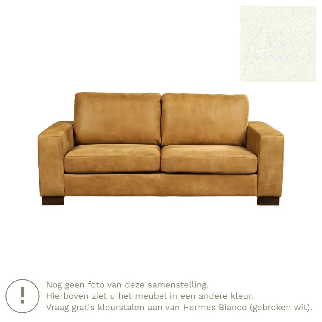 afbeelding van Leren bank Enjoy - 2,5 zits - Hermes Bianco (gebroken wit) - Poten hout bruin
