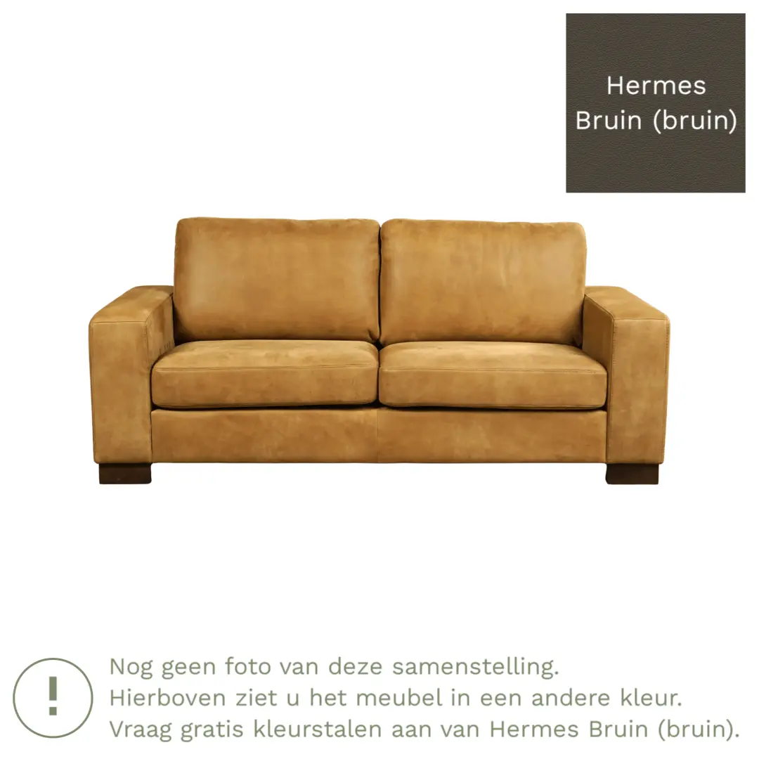 afbeelding van Leren bank Enjoy - 2,5 zits - Hermes Bruin (bruin) - Poten hout zwart