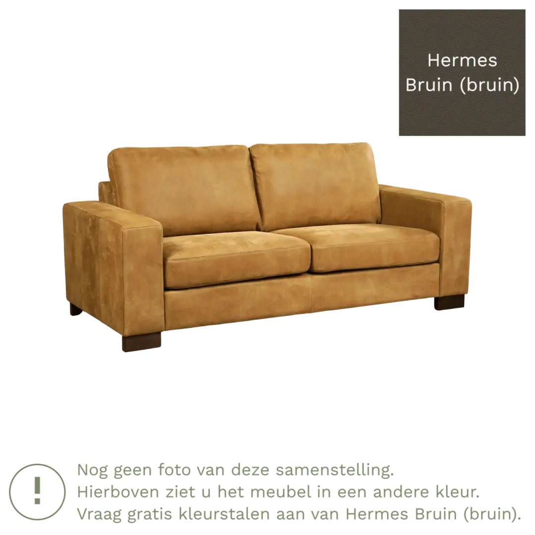 afbeelding van Leren bank Enjoy - 2,5 zits - Hermes Bruin (bruin) - Poten hout zwart