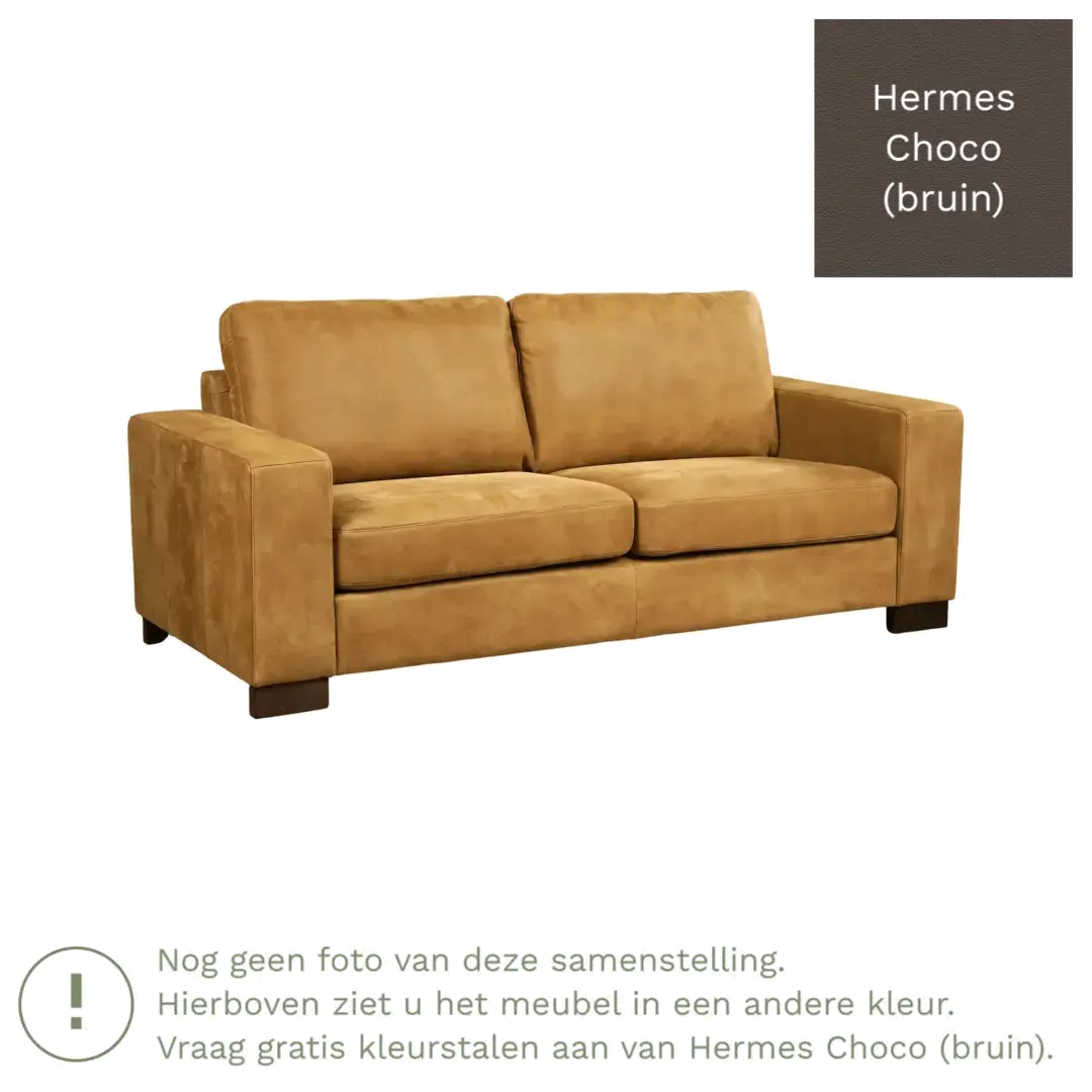 afbeelding van Leren bank Enjoy - 2,5 zits - Hermes Choco (bruin) - Poten hout zwart