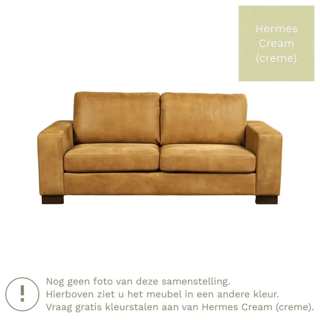 afbeelding van Leren bank Enjoy - 2,5 zits - Hermes Cream (crème) - Poten hout bruin