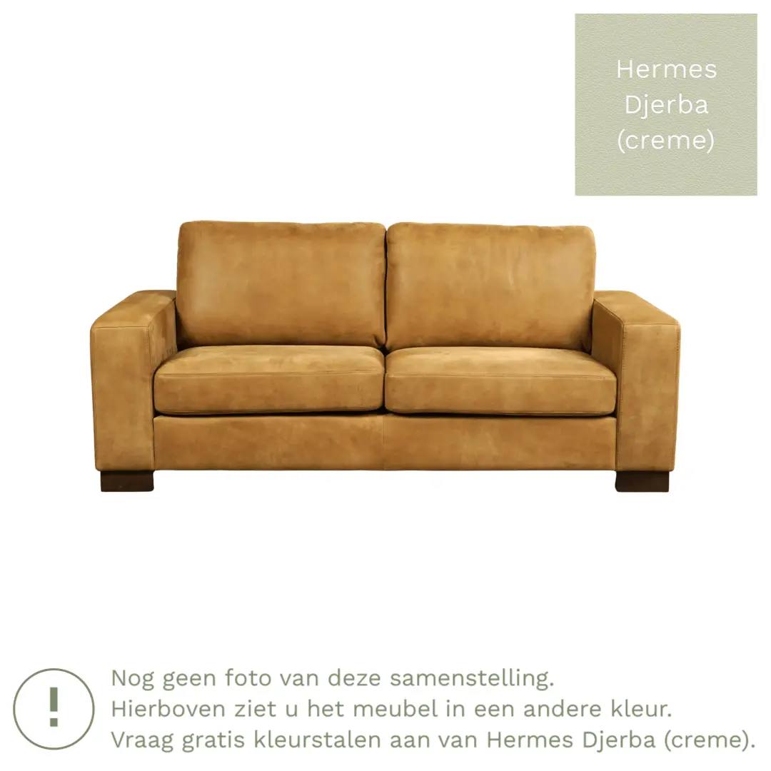 afbeelding van Leren bank Enjoy - 2,5 zits - Hermes Djerba (crème) - Poten hout bruin