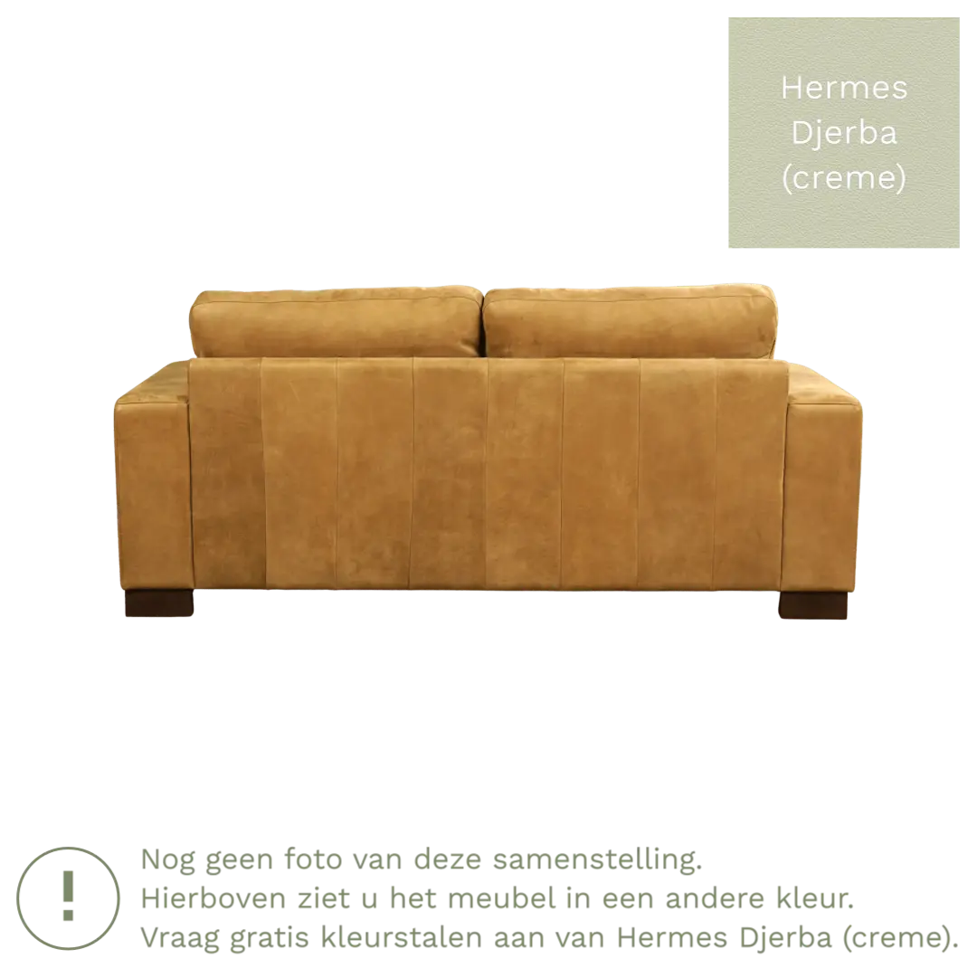afbeelding van Leren bank Enjoy - 2,5 zits - Hermes Djerba (crème) - Poten hout bruin