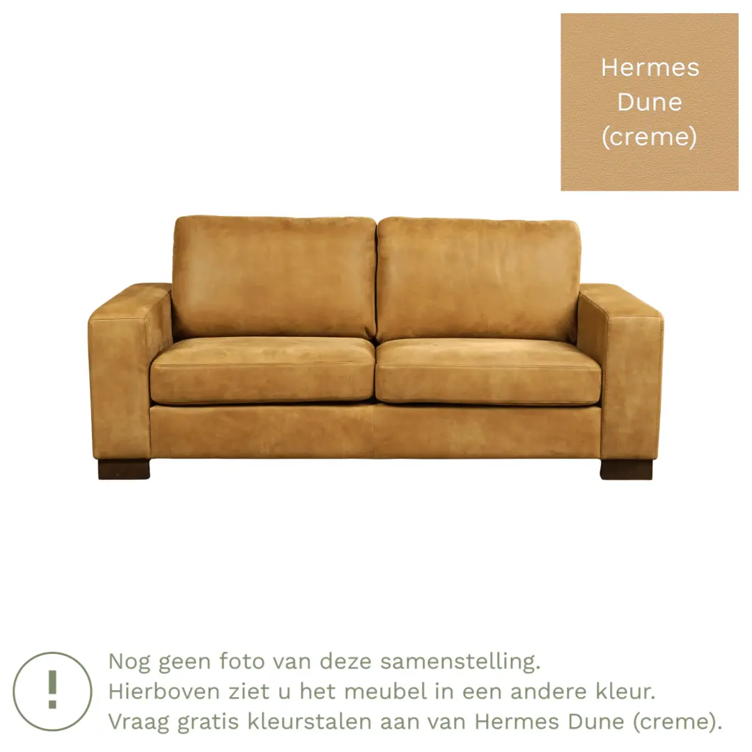 afbeelding van Leren bank Enjoy - 2,5 zits - Hermes Dune (crème) - Poten hout bruin